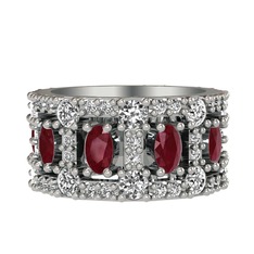 Zelie Tamtur Yüzük - Kök yakut, pırlanta ve swarovski 14 ayar beyaz altın yüzük (1.76 karat) #krbq5e