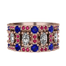 Beyaz zirkon, lab safir ve rodolit garnet 8 ayar rose altın yüzük