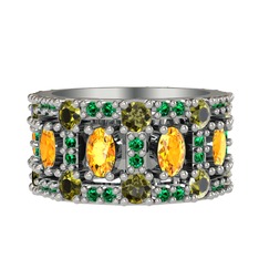 Zelie Tamtur Yüzük - Sitrin, peridot ve yeşil kuvars 18 ayar beyaz altın yüzük #kuiqxj