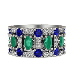 Zelie Tamtur Yüzük - Kök zümrüt, lab safir ve beyaz zirkon 8 ayar beyaz altın yüzük #l6gl88