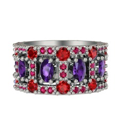 Zelie Tamtur Yüzük - Ametist, garnet ve rodolit garnet 14 ayar beyaz altın yüzük #lgz0a3