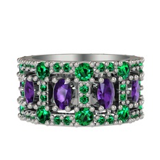 Zelie Tamtur Yüzük - Ametist ve yeşil kuvars 18 ayar beyaz altın yüzük #lhomwk