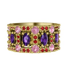 Zelie Tamtur Yüzük - Ametist, pembe kuvars ve garnet 14 ayar altın yüzük #llhtgs