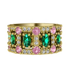 Yeşil kuvars, pembe kuvars ve swarovski 14 ayar altın yüzük