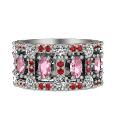 Zelie Tamtur Yüzük - Pembe kuvars, pırlanta ve garnet 8 ayar beyaz altın yüzük (1.76 karat) #m1uv7j