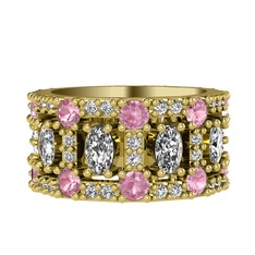 Beyaz zirkon, pembe kuvars ve swarovski 8 ayar altın yüzük