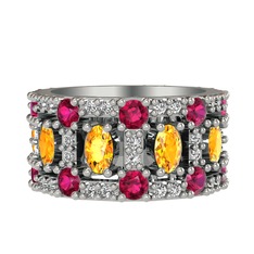 Zelie Tamtur Yüzük - Sitrin, rodolit garnet ve beyaz zirkon 18 ayar beyaz altın yüzük #m916yt