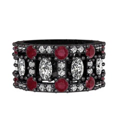 Zelie Tamtur Yüzük - Swarovski, kök yakut ve beyaz zirkon 925 ayar siyah rodyum kaplama gümüş yüzük #manghb