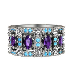 Zelie Tamtur Yüzük - Ametist, pırlanta ve akuamarin 18 ayar beyaz altın yüzük (1.76 karat) #mmjfbn