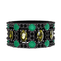 Zelie Tamtur Yüzük - Peridot, kök zümrüt ve siyah zirkon 925 ayar siyah rodyum kaplama gümüş yüzük #mtopvi