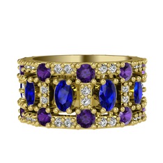 Zelie Tamtur Yüzük - Lab safir, ametist ve swarovski 8 ayar altın yüzük #myis8g