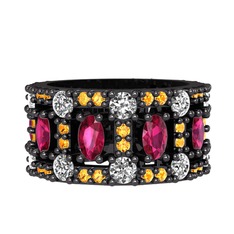 Zelie Tamtur Yüzük - Rodolit garnet, pırlanta ve sitrin 925 ayar siyah rodyum kaplama gümüş yüzük (1.76 karat) #mzhrxc