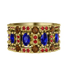 Zelie Tamtur Yüzük - Lab safir, dumanlı kuvars ve garnet 14 ayar altın yüzük #n4aq41