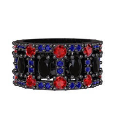 Siyah zirkon, garnet ve lab safir 925 ayar siyah rodyum kaplama gümüş yüzük