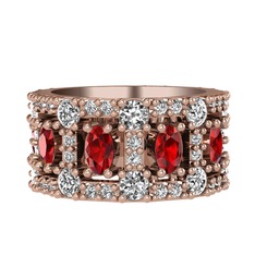 Garnet ve pırlanta 925 ayar rose altın kaplama gümüş yüzük (2.42 karat)