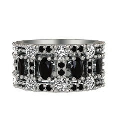Zelie Tamtur Yüzük - Siyah zirkon ve pırlanta 14 ayar beyaz altın yüzük (1.76 karat) #numc1n