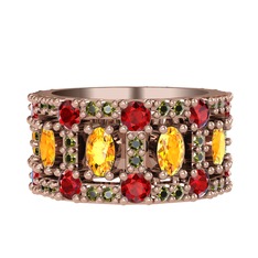 Sitrin, garnet ve peridot 18 ayar rose altın yüzük
