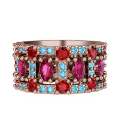 Rodolit garnet, garnet ve akuamarin 8 ayar rose altın yüzük
