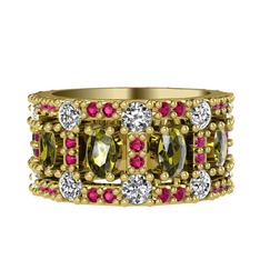 Zelie Tamtur Yüzük - Peridot, pırlanta ve rodolit garnet 18 ayar altın yüzük (1.76 karat) #o0kdji