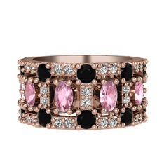 Zelie Tamtur Yüzük - Pembe kuvars, siyah zirkon ve swarovski 8 ayar rose altın yüzük #o2kumy