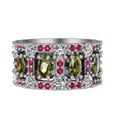 Zelie Tamtur Yüzük - Peridot, beyaz zirkon ve rodolit garnet 925 ayar gümüş yüzük #o952wv