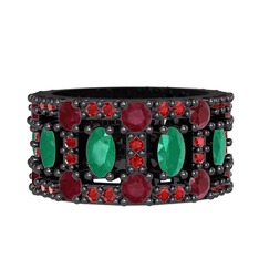 Zelie Tamtur Yüzük - Kök zümrüt, kök yakut ve garnet 925 ayar siyah rodyum kaplama gümüş yüzük #oddybz