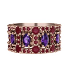 Ametist ve kök yakut 925 ayar rose altın kaplama gümüş yüzük