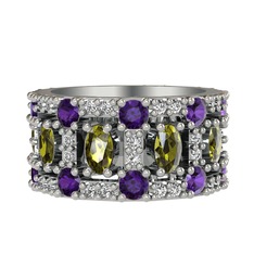 Zelie Tamtur Yüzük - Peridot, ametist ve pırlanta 8 ayar beyaz altın yüzük (0.66 karat) #oha34r