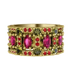 Zelie Tamtur Yüzük - Rodolit garnet, peridot ve garnet 14 ayar altın yüzük #oqmitu