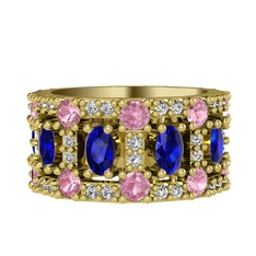 Lab safir, pembe kuvars ve swarovski 8 ayar altın yüzük