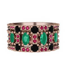 Zelie Tamtur Yüzük - Kök zümrüt, siyah zirkon ve rodolit garnet 18 ayar rose altın yüzük #oveqv5