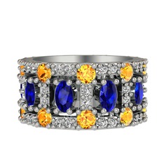 Zelie Tamtur Yüzük - Lab safir, sitrin ve swarovski 14 ayar beyaz altın yüzük #oxd9j0