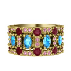 Zelie Tamtur Yüzük - Akuamarin, kök yakut ve pembe kuvars 925 ayar altın kaplama gümüş yüzük #p0za5q