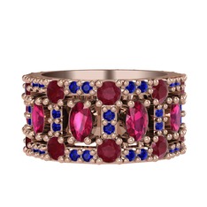 Zelie Tamtur Yüzük - Rodolit garnet, kök yakut ve lab safir 18 ayar rose altın yüzük #p5629p