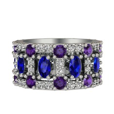 Zelie Tamtur Yüzük - Lab safir, ametist ve swarovski 14 ayar beyaz altın yüzük #p9b3vf