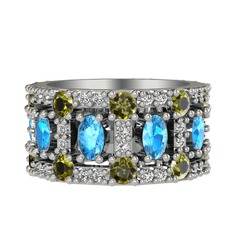 Zelie Tamtur Yüzük - Akuamarin, peridot ve swarovski 8 ayar beyaz altın yüzük #p9ym7k