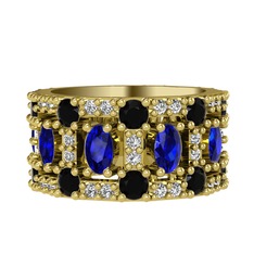 Zelie Tamtur Yüzük - Lab safir, siyah zirkon ve swarovski 8 ayar altın yüzük #pe880k
