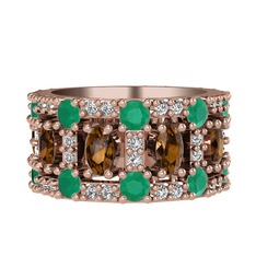 Zelie Tamtur Yüzük - Dumanlı kuvars, kök zümrüt ve pırlanta 925 ayar rose altın kaplama gümüş yüzük (0.66 karat) #pw6fuy