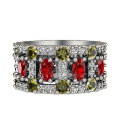 Zelie Tamtur Yüzük - Garnet, peridot ve swarovski 18 ayar beyaz altın yüzük #pwpev2