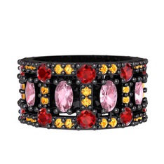 Zelie Tamtur Yüzük - Pembe kuvars, garnet ve sitrin 925 ayar siyah rodyum kaplama gümüş yüzük #q64pt