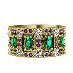 Zelie Tamtur Yüzük - Yeşil kuvars, pırlanta ve ametist 925 ayar altın kaplama gümüş yüzük (1.76 karat) #qbuqm7