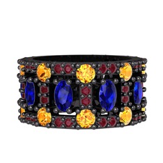 Zelie Tamtur Yüzük - Lab safir, sitrin ve kök yakut 925 ayar siyah rodyum kaplama gümüş yüzük #qfgq7i