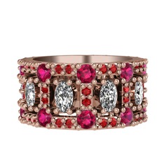 Beyaz zirkon, rodolit garnet ve garnet 14 ayar rose altın yüzük