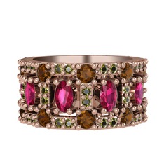 Zelie Tamtur Yüzük - Rodolit garnet, dumanlı kuvars ve peridot 8 ayar rose altın yüzük #qhyax7