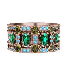 Zelie Tamtur Yüzük - Yeşil kuvars, peridot ve akuamarin 925 ayar rose altın kaplama gümüş yüzük #qi7gjh