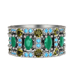 Zelie Tamtur Yüzük - Kök zümrüt, peridot ve akuamarin 18 ayar beyaz altın yüzük #qlzn49