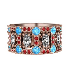 Zelie Tamtur Yüzük - Beyaz zirkon, akuamarin ve garnet 8 ayar rose altın yüzük #qrq5wa
