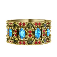 Zelie Tamtur Yüzük - Akuamarin, peridot ve garnet 8 ayar altın yüzük #quv79l