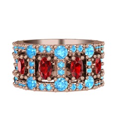 Garnet ve akuamarin 14 ayar rose altın yüzük