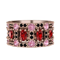 Zelie Tamtur Yüzük - Garnet, pembe kuvars ve siyah zirkon 18 ayar rose altın yüzük #r1mdr5
